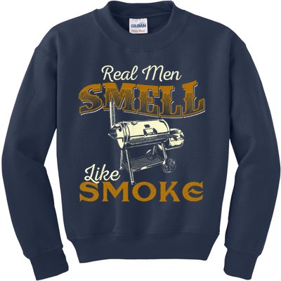 Real Men Smell Like Smoke  Pitmaster BBQ Smoker Grilling Kids Sweatshirt