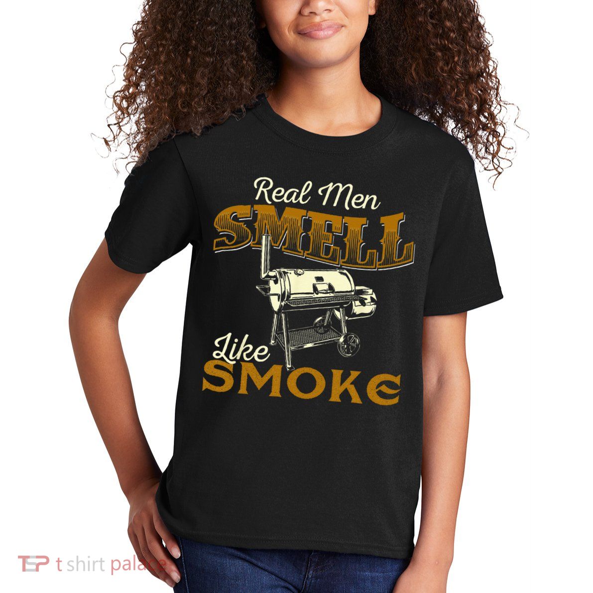 Real Men Smell Like Smoke  Pitmaster BBQ Smoker Grilling Kids T-Shirt