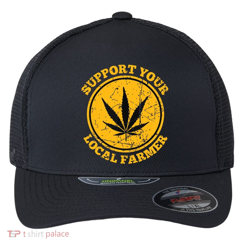 Retro Marijuana Support Your Local Farmer Cannabis Weed Flexfit Unipanel Trucker Cap