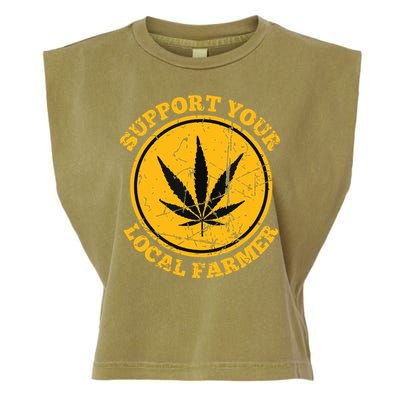 Retro Marijuana Support Your Local Farmer Cannabis Weed Garment-Dyed Women's Muscle Tee