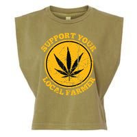 Retro Marijuana Support Your Local Farmer Cannabis Weed Garment-Dyed Women's Muscle Tee