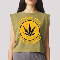 Retro Marijuana Support Your Local Farmer Cannabis Weed Garment-Dyed Women's Muscle Tee