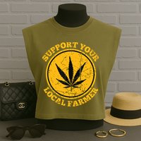 Retro Marijuana Support Your Local Farmer Cannabis Weed Garment-Dyed Women's Muscle Tee