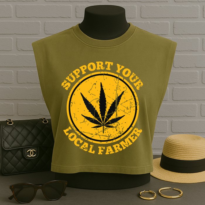 Retro Marijuana Support Your Local Farmer Cannabis Weed Garment-Dyed Women's Muscle Tee
