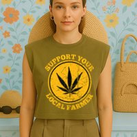 Retro Marijuana Support Your Local Farmer Cannabis Weed Garment-Dyed Women's Muscle Tee