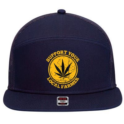 Retro Marijuana Support Your Local Farmer Cannabis Weed 7 Panel Mesh Trucker Snapback Hat