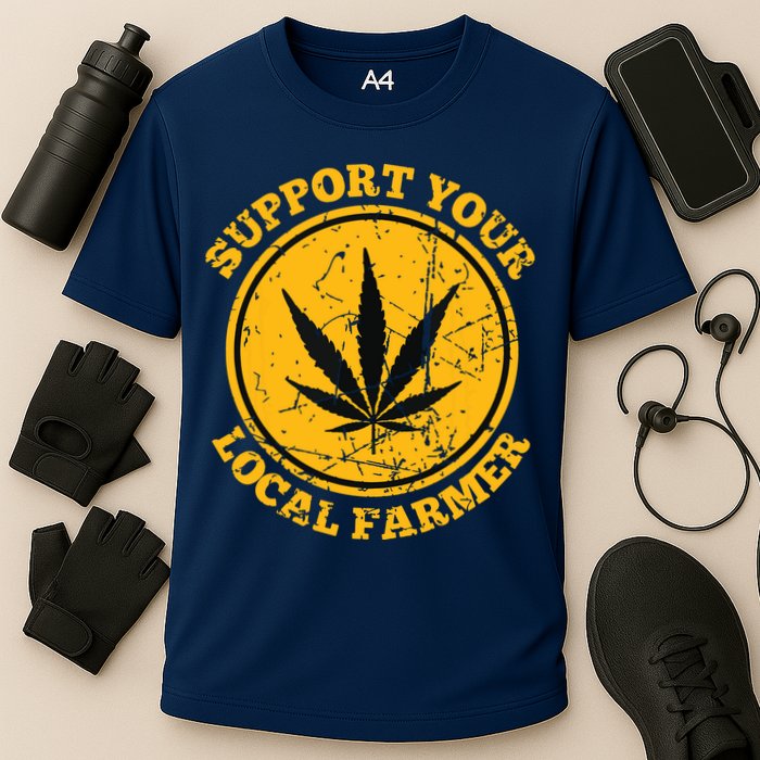 Retro Marijuana Support Your Local Farmer Cannabis Weed Cooling Performance Crew T-Shirt