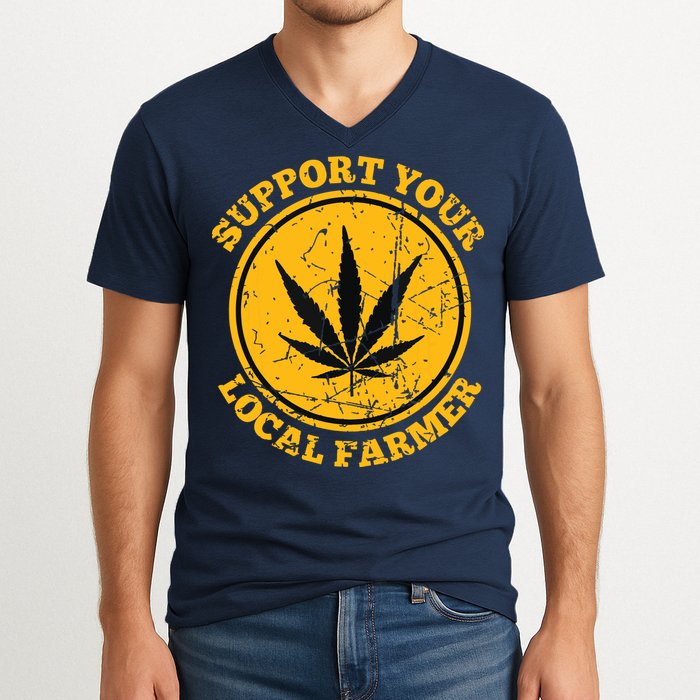 Retro Marijuana Support Your Local Farmer Cannabis Weed V-Neck T-Shirt