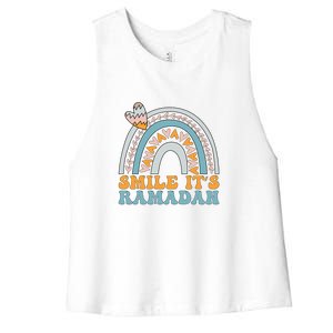 Ramadan Mubarak Smile Its Ramadan Muslim Islamic Fasting Gift Women's Racerback Cropped Tank