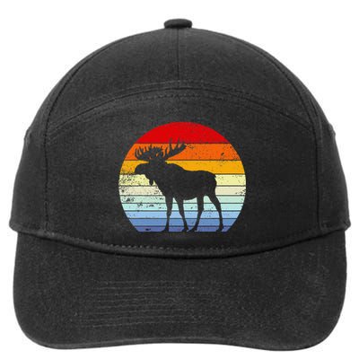 Retro Moose Sunset Vintage Silhouette Distressed Style 7-Panel Snapback Hat