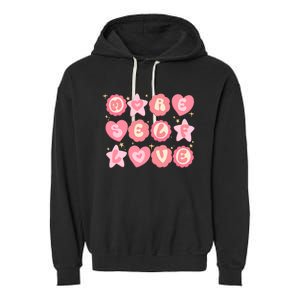 Retro More Self Love Groovy Valentine Heart Retro Garment-Dyed Fleece Hoodie