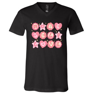 Retro More Self Love Groovy Valentine Heart Retro V-Neck T-Shirt