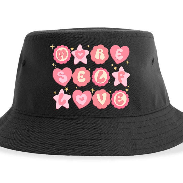 Retro More Self Love Groovy Valentine Heart Retro Sustainable Bucket Hat