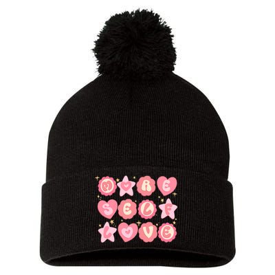 Retro More Self Love Groovy Valentine Heart Retro Pom Pom 12in Knit Beanie