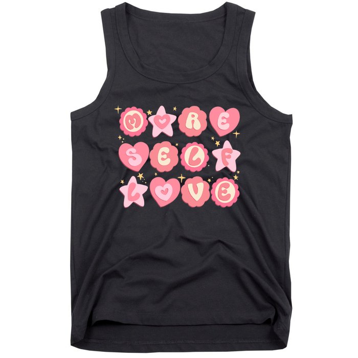 Retro More Self Love Groovy Valentine Heart Retro Tank Top