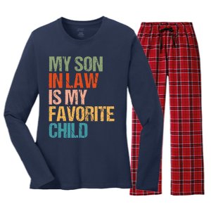 Retro My Son In Law Is My Favorite Child Funny Family Humor Women's Long Sleeve Flannel Pajama Set 