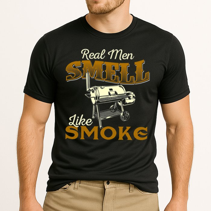 Real Men Smell Like Smoke Pitmaster BBQ Smoker Grilling Cooling Performance Crew T-Shirt