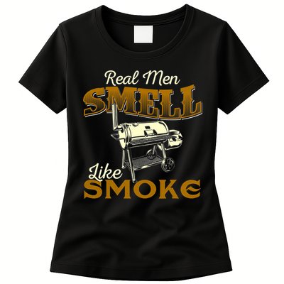 Real Men Smell Like Smoke Pitmaster BBQ Smoker Grilling Womens T-Shirt