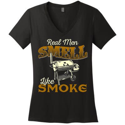 Real Men Smell Like Smoke Pitmaster BBQ Smoker Grilling Women's V-Neck T-Shirt