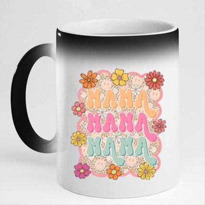 Retro Mama Smiley Face Leopard Mom 11oz Black Color Changing Mug