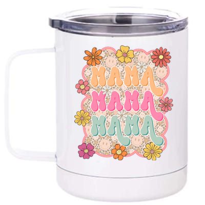 Retro Mama Smiley Face Leopard Mom 12 oz Stainless Steel Tumbler Cup