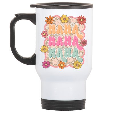 Retro Mama Smiley Face Leopard Mom Stainless Steel Travel Mug