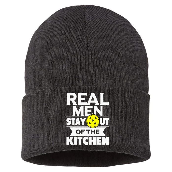 Real Men Stay Out Of The Kitchen Funny Pickleball Paddleball Sustainable Knit Beanie