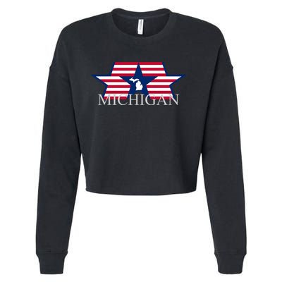 Retro Michigan Star Map Cropped Pullover Crew