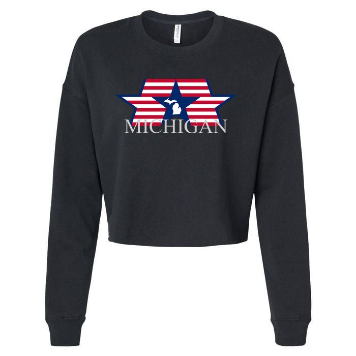 Retro Michigan Star Map Cropped Pullover Crew