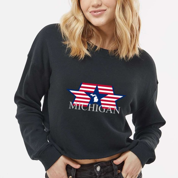 Retro Michigan Star Map Cropped Pullover Crew
