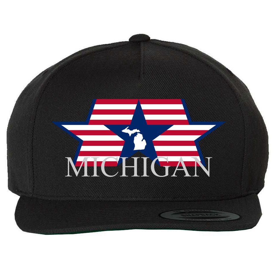 Retro Michigan Star Map Wool Snapback Cap