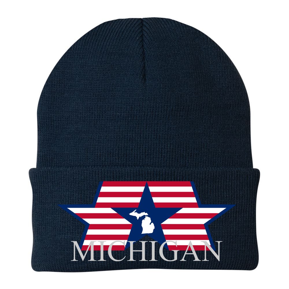 Retro Michigan Star Map Beanie