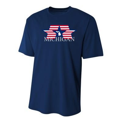 Retro Michigan Star Map Youth Performance Sprint T-Shirt
