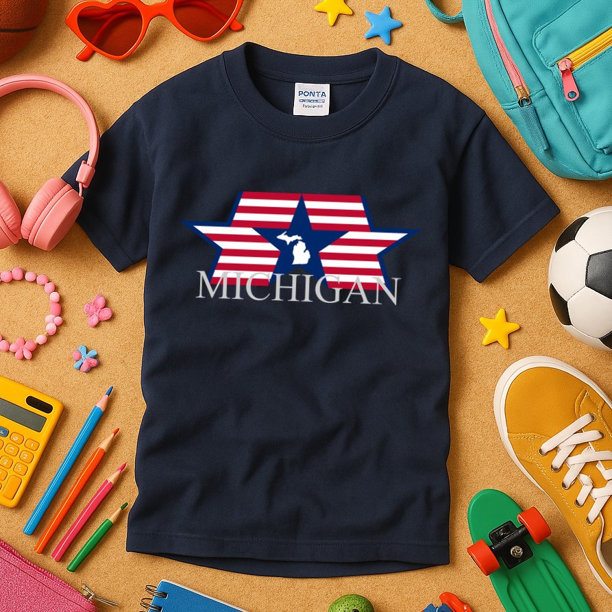 Retro Michigan Star Map Kids T-Shirt