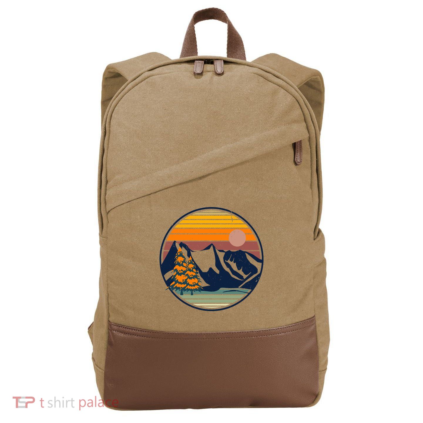 Retro Mountain Sunset Nature Cotton Canvas Backpack