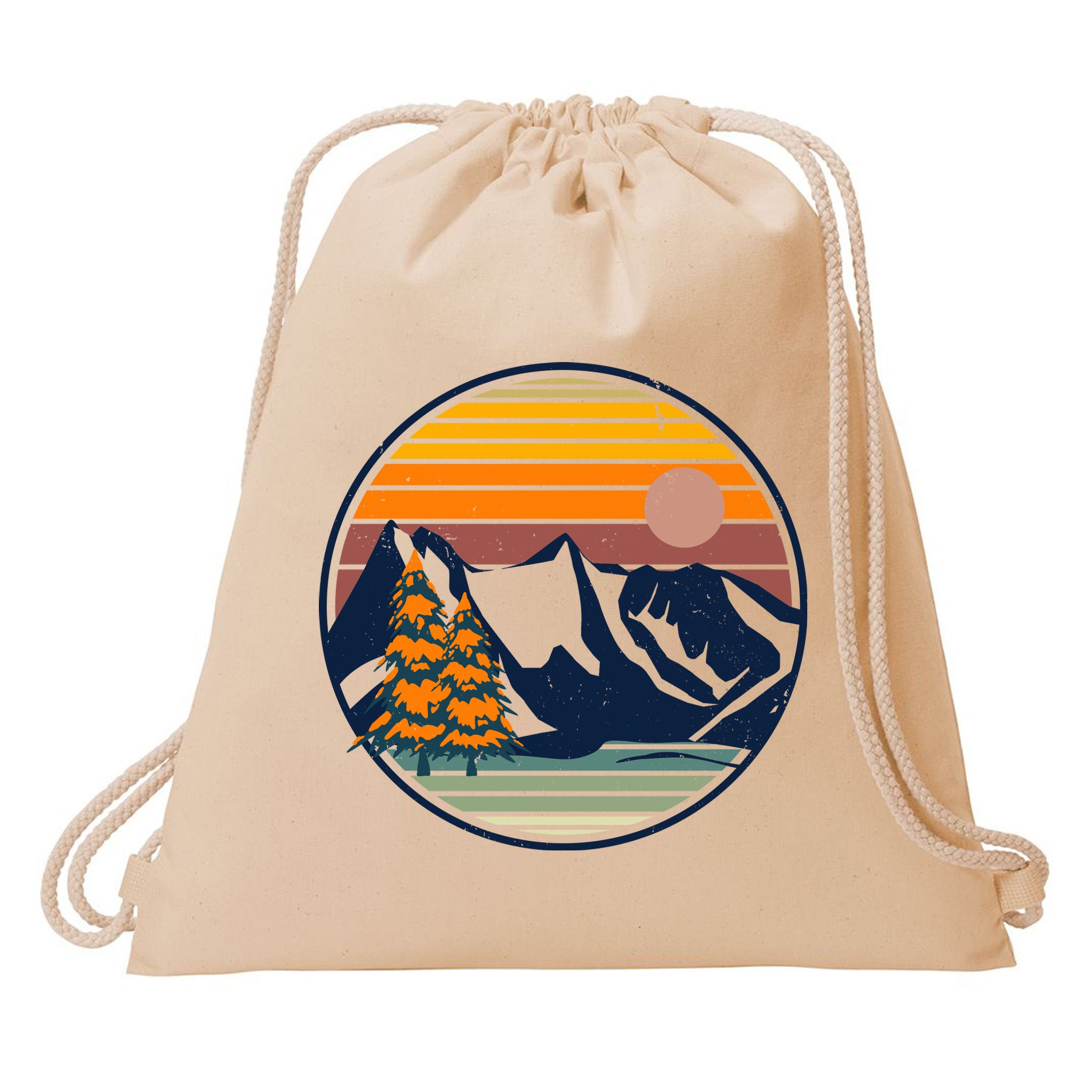 Retro Mountain Sunset Nature Drawstring Bag