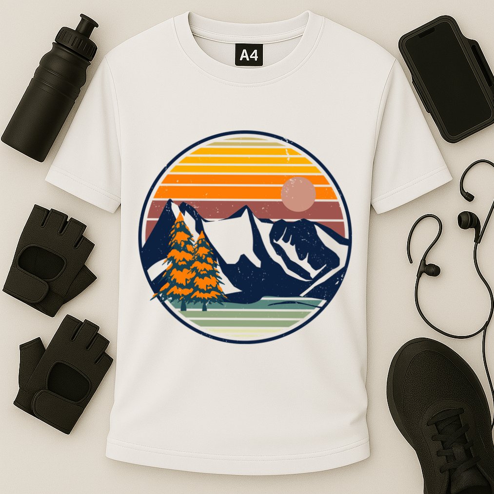 Retro Mountain Sunset Nature Performance Shirt