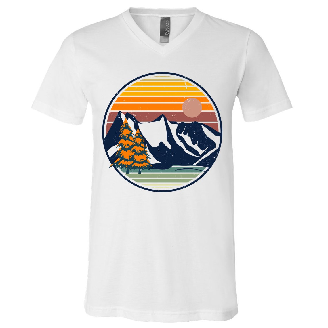 Retro Mountain Sunset Nature V-Neck T-Shirt
