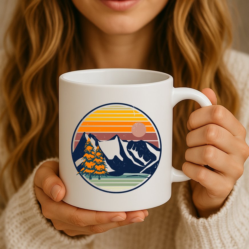Retro Mountain Sunset Nature Mug