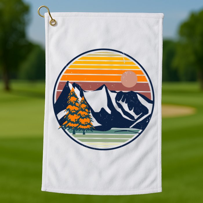 Retro Mountain Sunset Nature Golf Towel