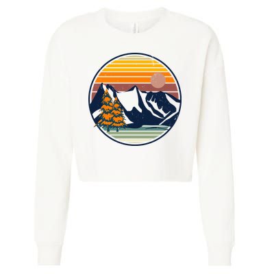 Retro Mountain Sunset Nature Cropped Pullover Crew