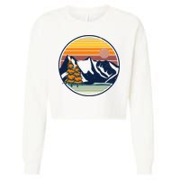 Retro Mountain Sunset Nature Cropped Pullover Crew