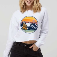 Retro Mountain Sunset Nature Cropped Pullover Crew