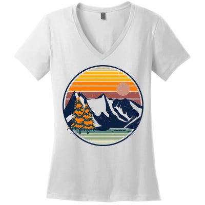 Retro Mountain Sunset Nature Women's V-Neck T-Shirt