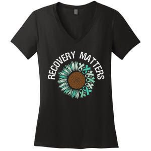 Recovery Matters Sobriety Anniversary Sober AA NA Women's V-Neck T-Shirt