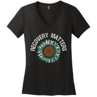 Recovery Matters Sobriety Anniversary Sober AA NA Women's V-Neck T-Shirt