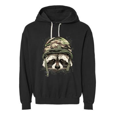 Raccoon Military Soldier Veterans Day Trash Panda Animal Garment-Dyed Fleece Hoodie