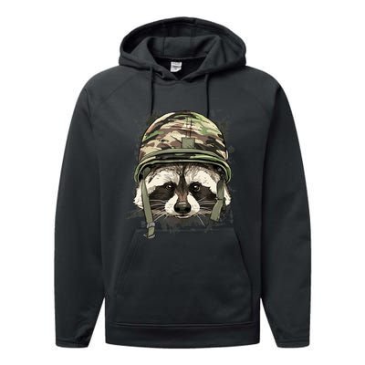 Raccoon Military Soldier Veterans Day Trash Panda Animal Performance Fleece Hoodie