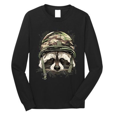 Raccoon Military Soldier Veterans Day Trash Panda Animal Long Sleeve Shirt