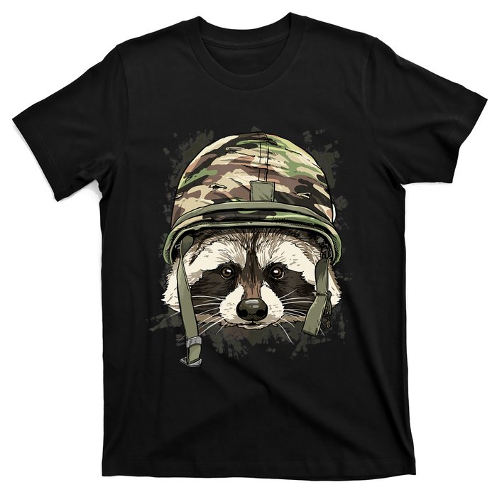 Raccoon Military Soldier Veterans Day Trash Panda Animal T-Shirt